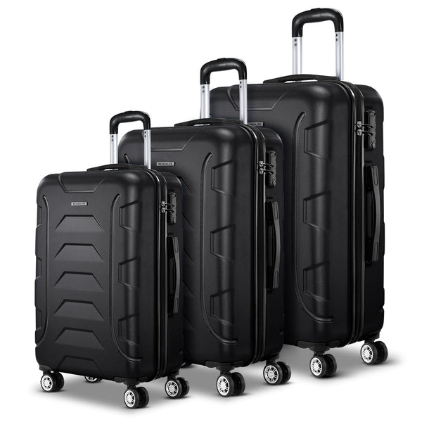 Wanderlite 3pc Luggage Travel Sets Suitcase Trolley TSA Lock Black Wanderlite