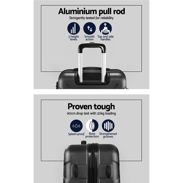 Wanderlite 3pc Luggage Travel Sets Suitcase Trolley TSA Lock Black Wanderlite