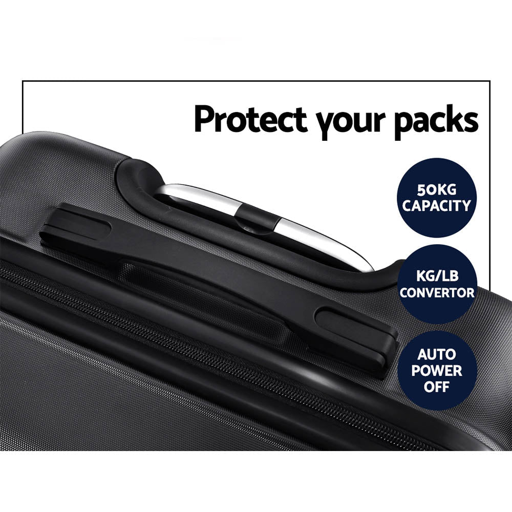 Wanderlite 3pc Luggage Travel Sets Suitcase Trolley TSA Lock Black Wanderlite