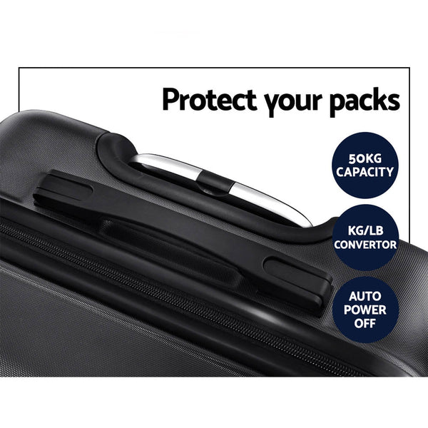 Wanderlite 3pc Luggage Travel Sets Suitcase Trolley TSA Lock Black Wanderlite
