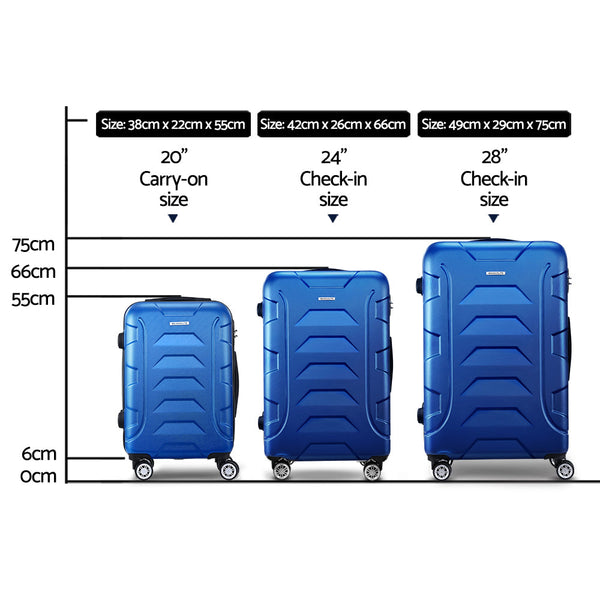 Wanderlite 3pc Luggage Travel Sets Suitcase Trolley TSA Lock Blue Does not apply