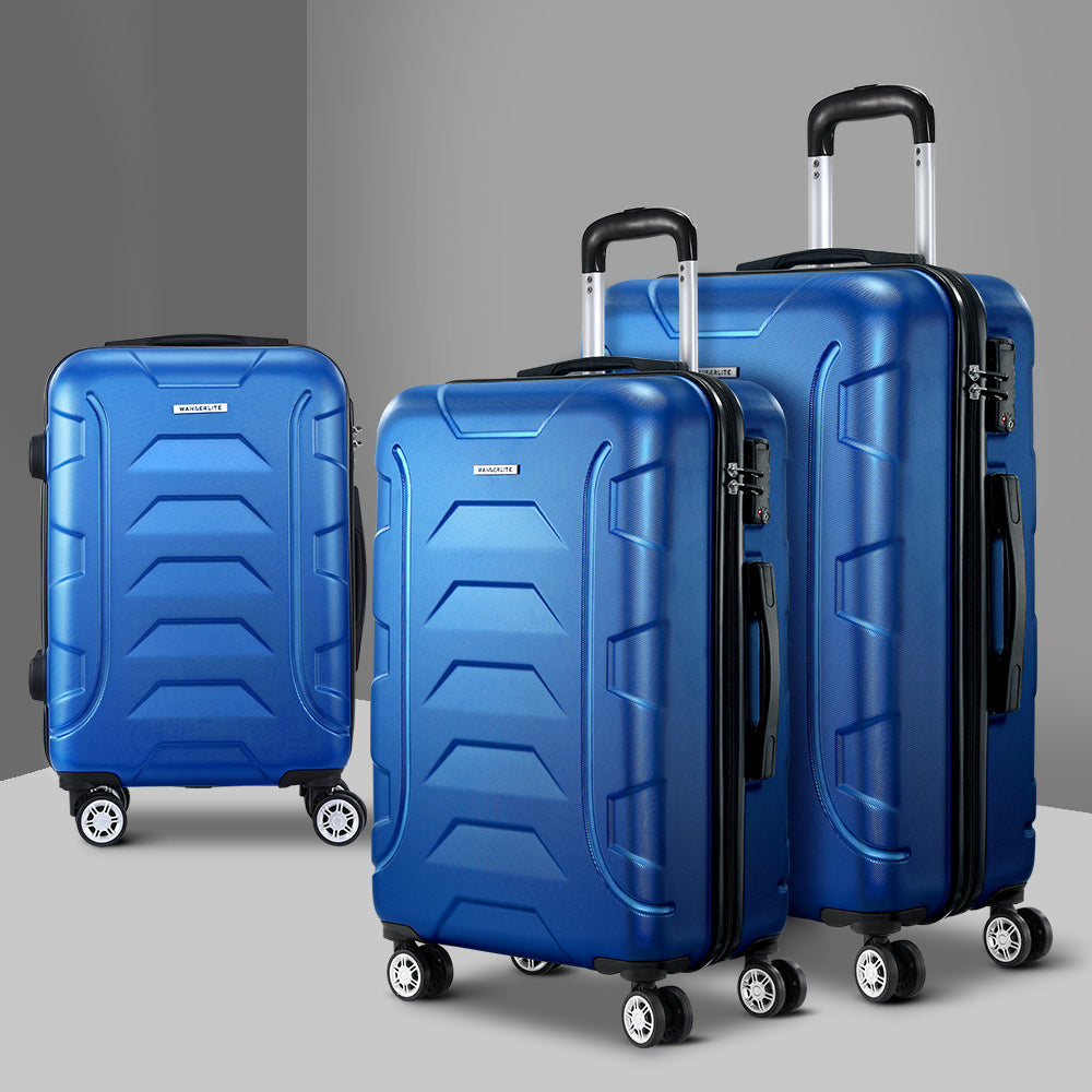 Wanderlite 3pc Luggage Travel Sets Suitcase Trolley TSA Lock Blue Does not apply