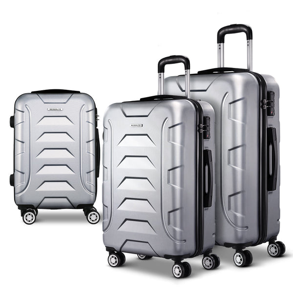 Wanderlite 3pc Luggage Travel Sets Suitcase Trolley TSA Lock Silver Does not apply