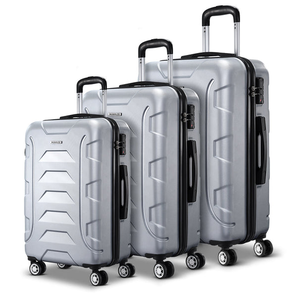 Wanderlite 3pc Luggage Travel Sets Suitcase Trolley TSA Lock Silver Does not apply