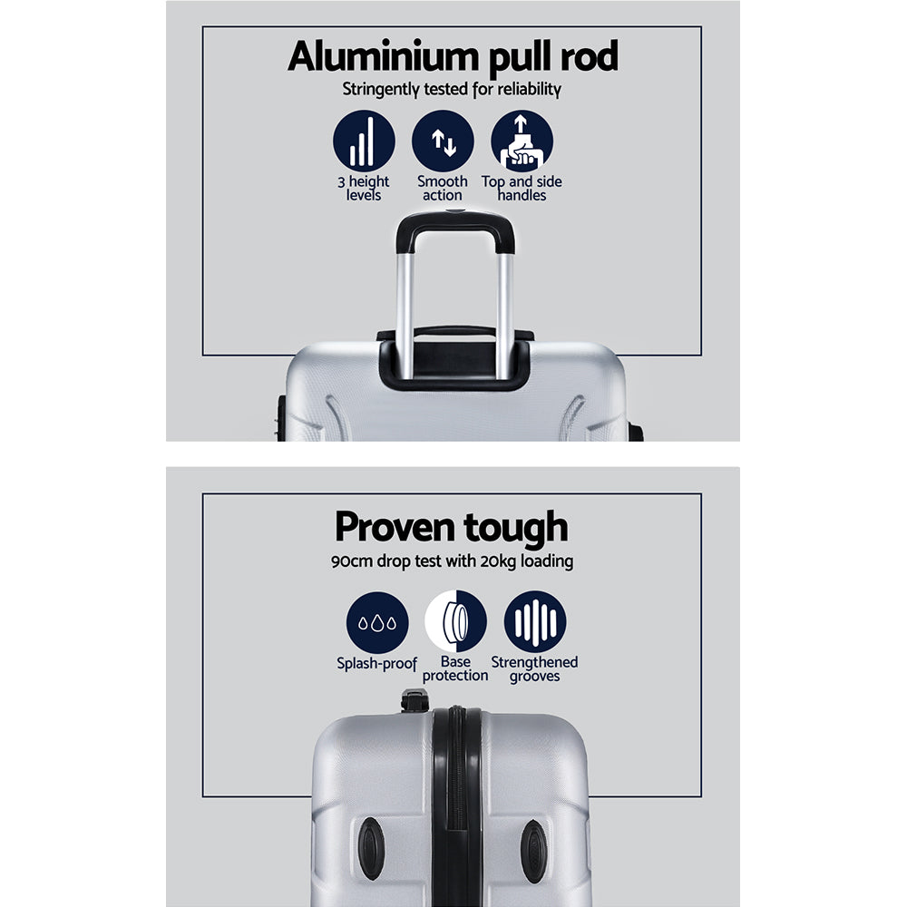Wanderlite 3pc Luggage Travel Sets Suitcase Trolley TSA Lock Silver Does not apply