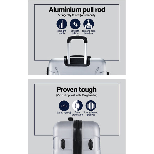 Wanderlite 3pc Luggage Travel Sets Suitcase Trolley TSA Lock Silver Does not apply