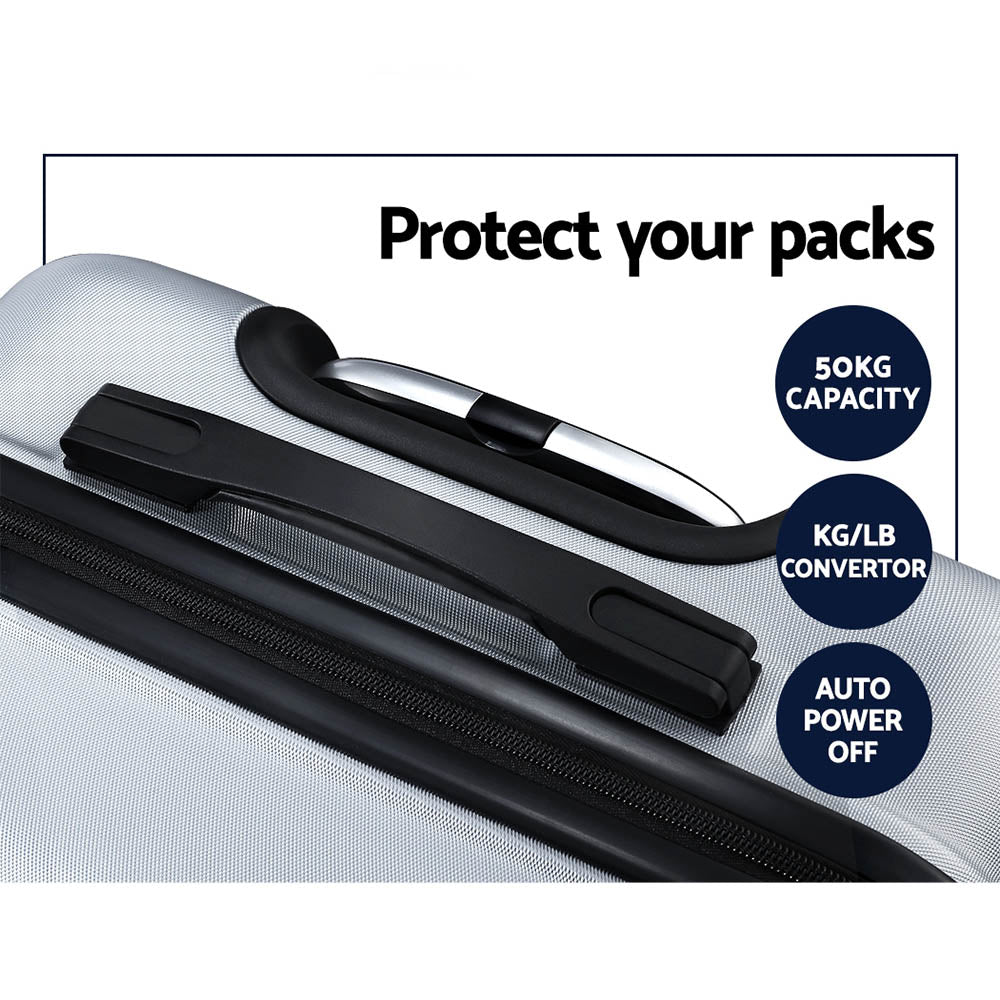 Wanderlite 3pc Luggage Travel Sets Suitcase Trolley TSA Lock Silver Does not apply