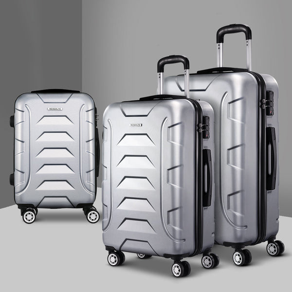 Wanderlite 3pc Luggage Travel Sets Suitcase Trolley TSA Lock Silver Does not apply