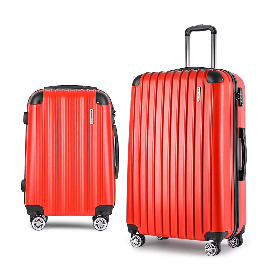 Wanderlite 2pc Luggage Trolley Suitcase Sets Travel TSA Hard Case Red Wanderlite