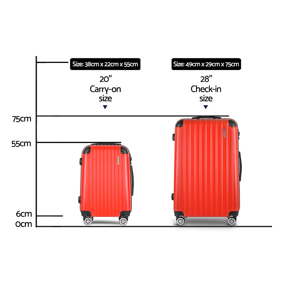 Wanderlite 2pc Luggage Trolley Suitcase Sets Travel TSA Hard Case Red Wanderlite