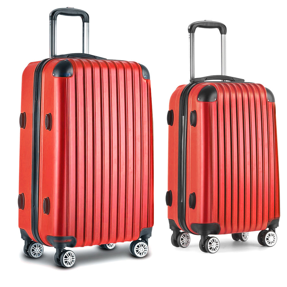 Wanderlite 2pc Luggage Trolley Suitcase Sets Travel TSA Hard Case Red Wanderlite
