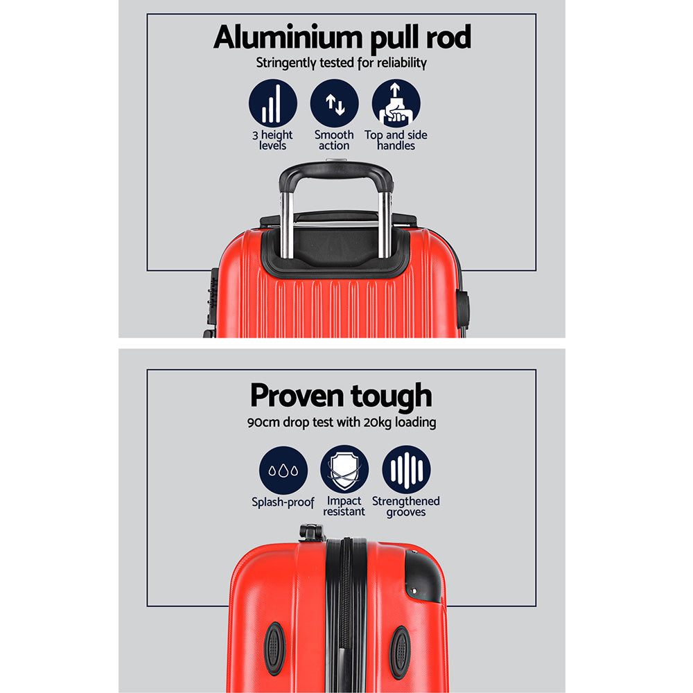Wanderlite 2pc Luggage Trolley Suitcase Sets Travel TSA Hard Case Red Wanderlite
