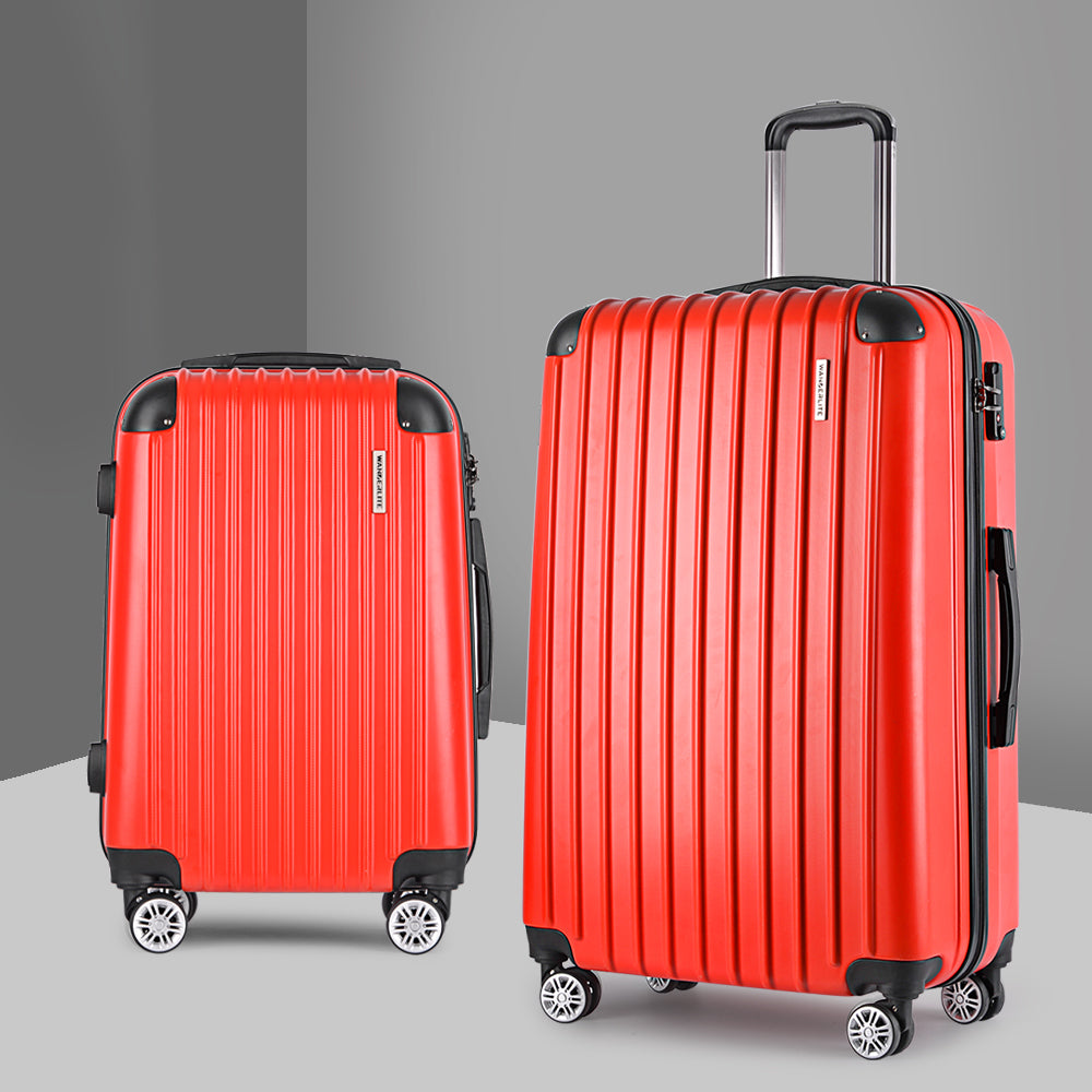 Wanderlite 2pc Luggage Trolley Suitcase Sets Travel TSA Hard Case Red Wanderlite