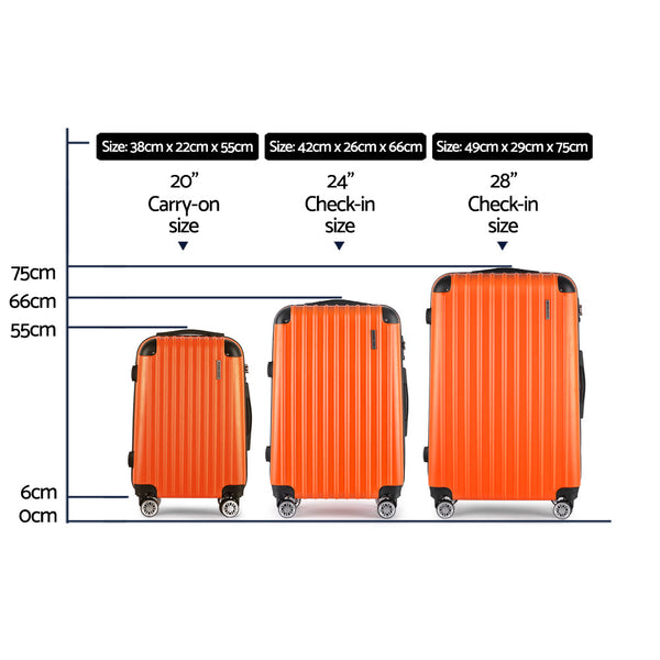 Wanderlite 3pc Luggage Sets Trolley Travel Suitcases TSA Hard Case Orange Wanderlite