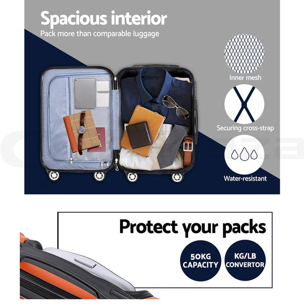 Wanderlite 3pc Luggage Sets Trolley Travel Suitcases TSA Hard Case Orange Wanderlite
