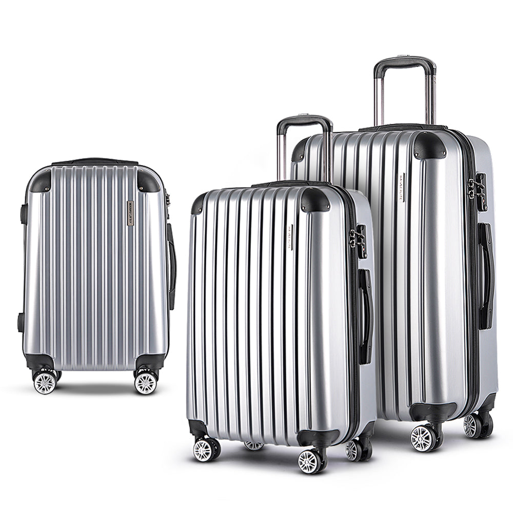 Wanderlite 3pc Luggage Sets Trolley Travel Suitcases TSA Hard Case Silver Wanderlite