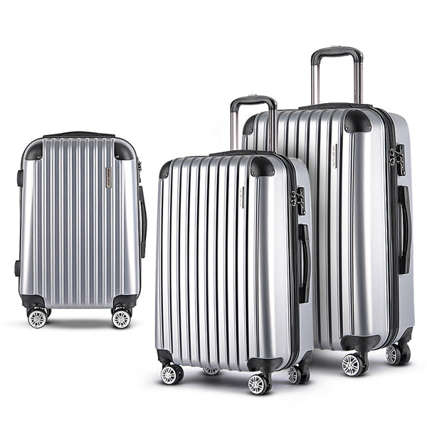 Wanderlite 3pc Luggage Sets Trolley Travel Suitcases TSA Hard Case Silver Wanderlite