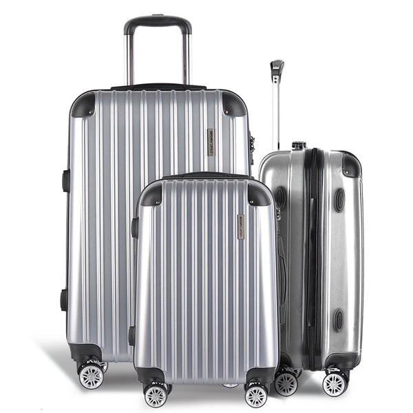 Wanderlite 3pc Luggage Sets Trolley Travel Suitcases TSA Hard Case Silver Wanderlite