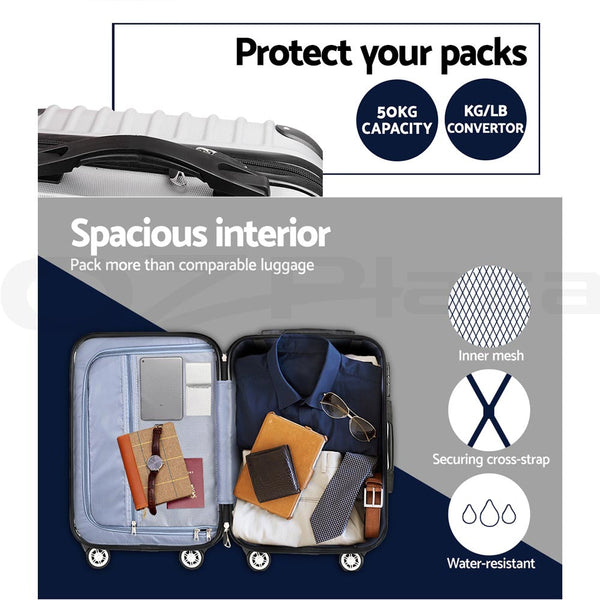 Wanderlite 3pc Luggage Sets Trolley Travel Suitcases TSA Hard Case Silver Wanderlite