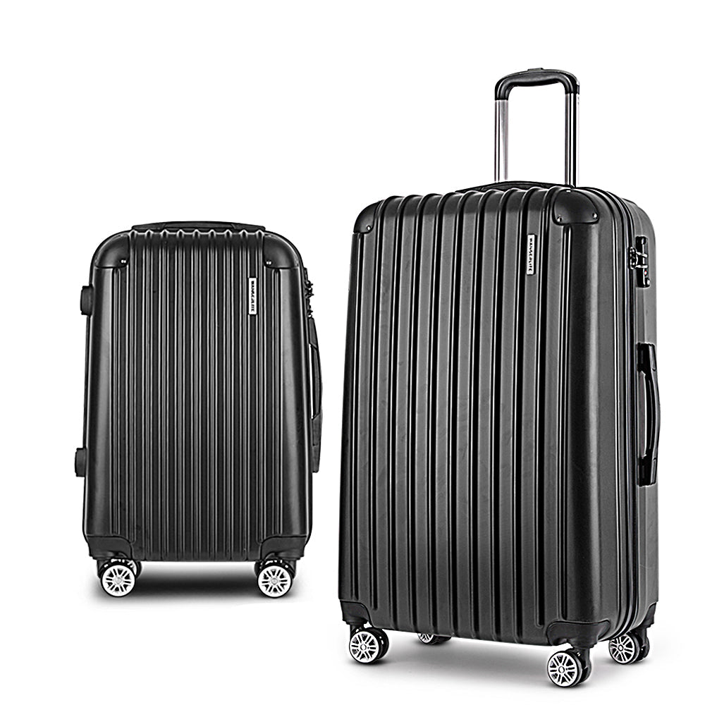 Wanderlite 2pcs Luggage Trolley Set Travel Suitcase Hard Case Carry On Bag Black Wanderlite