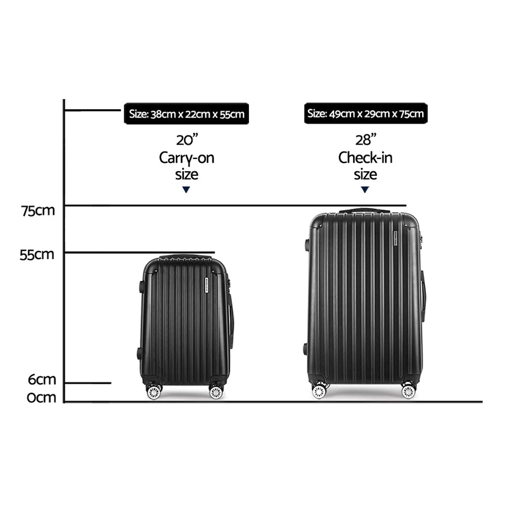 Wanderlite 2pcs Luggage Trolley Set Travel Suitcase Hard Case Carry On Bag Black Wanderlite