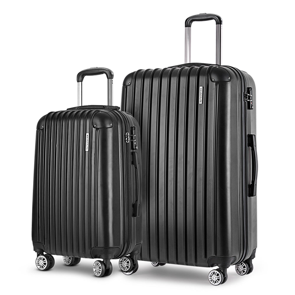 Wanderlite 2pcs Luggage Trolley Set Travel Suitcase Hard Case Carry On Bag Black Wanderlite