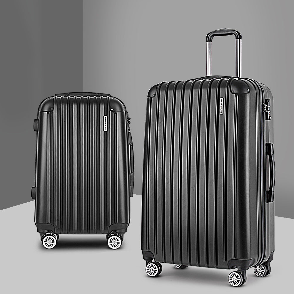 Wanderlite 2pcs Luggage Trolley Set Travel Suitcase Hard Case Carry On Bag Black Wanderlite
