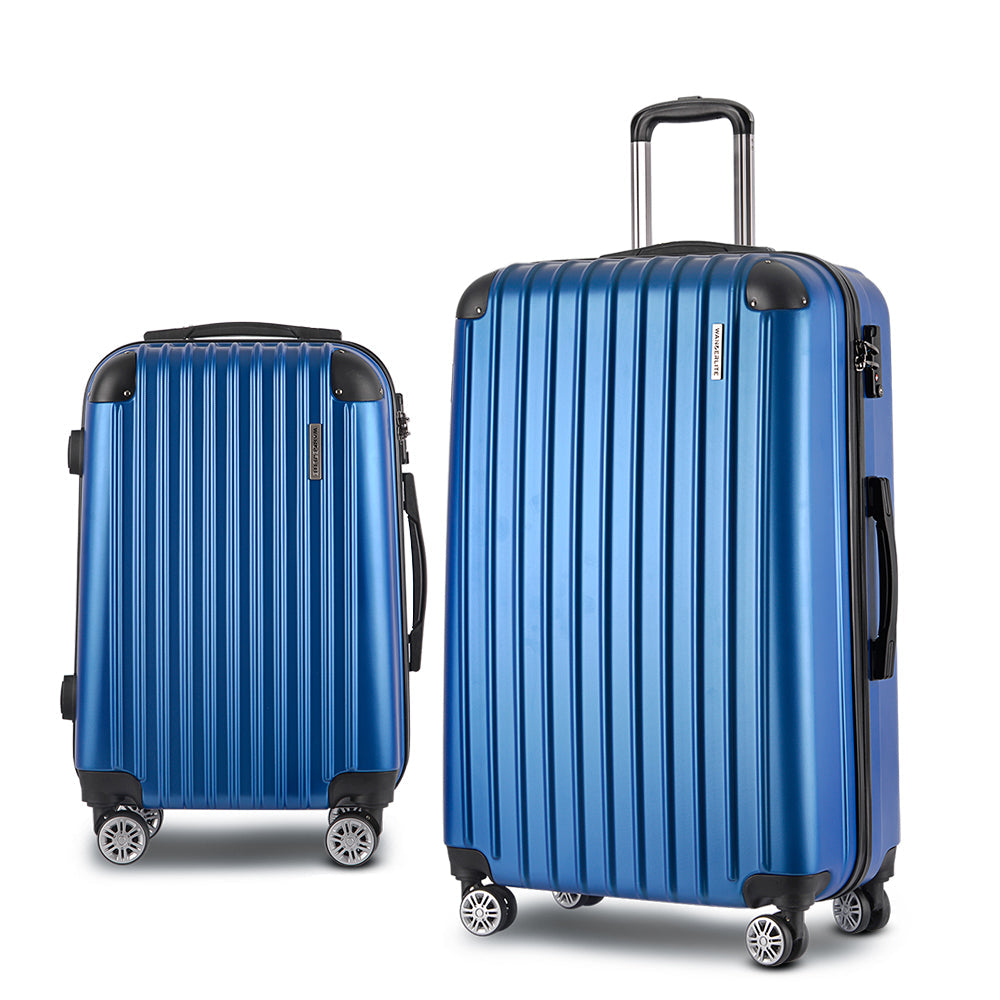 Wanderlite 2pcs Luggage Trolley Set Travel Suitcase Hard Case Carry On Bag Blue Wanderlite