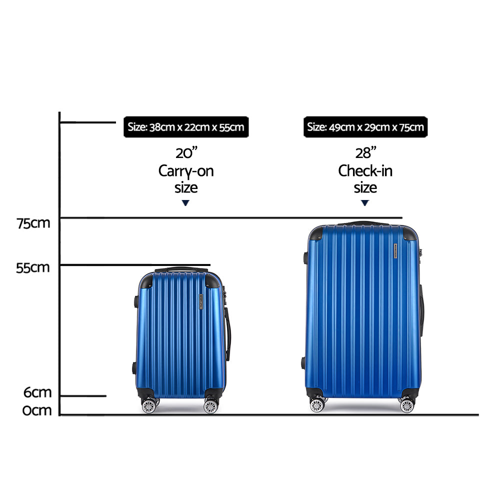 Wanderlite 2pcs Luggage Trolley Set Travel Suitcase Hard Case Carry On Bag Blue Wanderlite