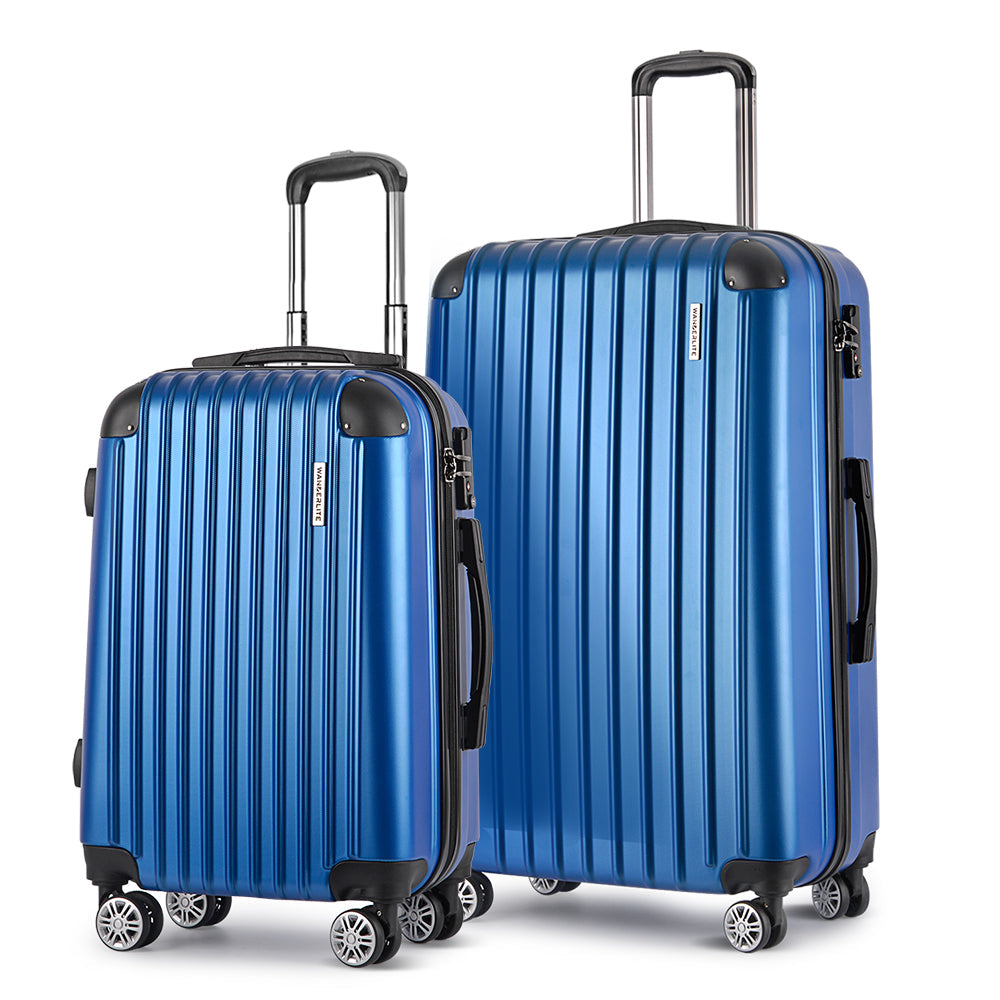 Wanderlite 2pcs Luggage Trolley Set Travel Suitcase Hard Case Carry On Bag Blue Wanderlite