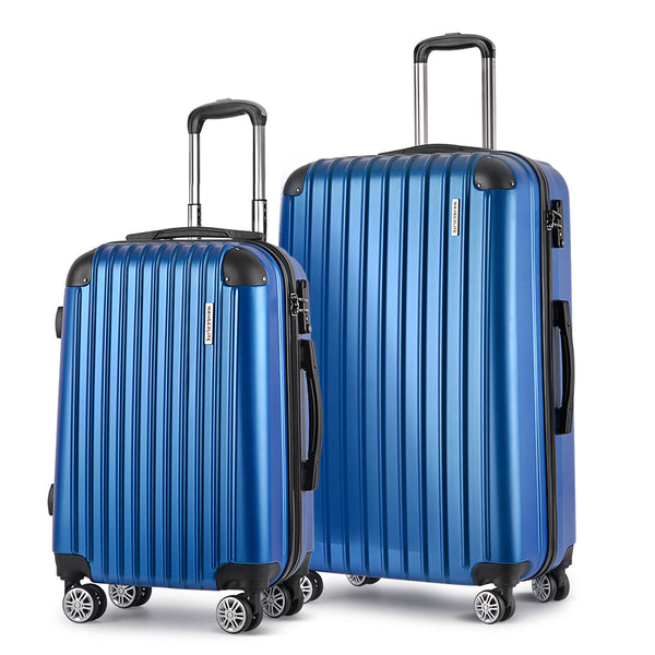 Wanderlite 2pcs Luggage Trolley Set Travel Suitcase Hard Case Carry On Bag Blue Wanderlite