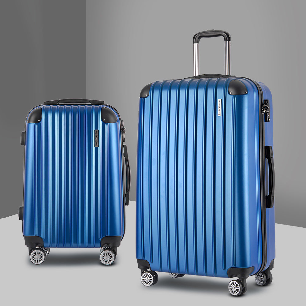 Wanderlite 2pcs Luggage Trolley Set Travel Suitcase Hard Case Carry On Bag Blue Wanderlite