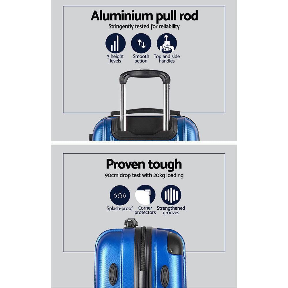 Wanderlite 3pcs Luggage Trolley Set Travel Suitcase Hard Case Carry On Bag Blue Wanderlite