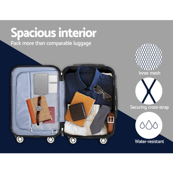 Wanderlite 3pcs Luggage Trolley Set Travel Suitcase Hard Case Carry On Bag Blue Wanderlite