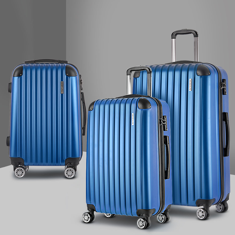 Wanderlite 3pcs Luggage Trolley Set Travel Suitcase Hard Case Carry On Bag Blue Wanderlite