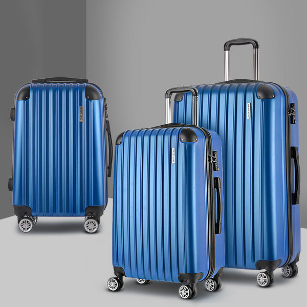 Wanderlite 3pcs Luggage Trolley Set Travel Suitcase Hard Case Carry On Bag Blue Wanderlite