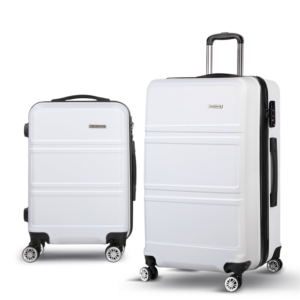 Wanderlite 2pc Luggage Trolley Set Suitcase Travel TSA Hard Case White Wanderlite