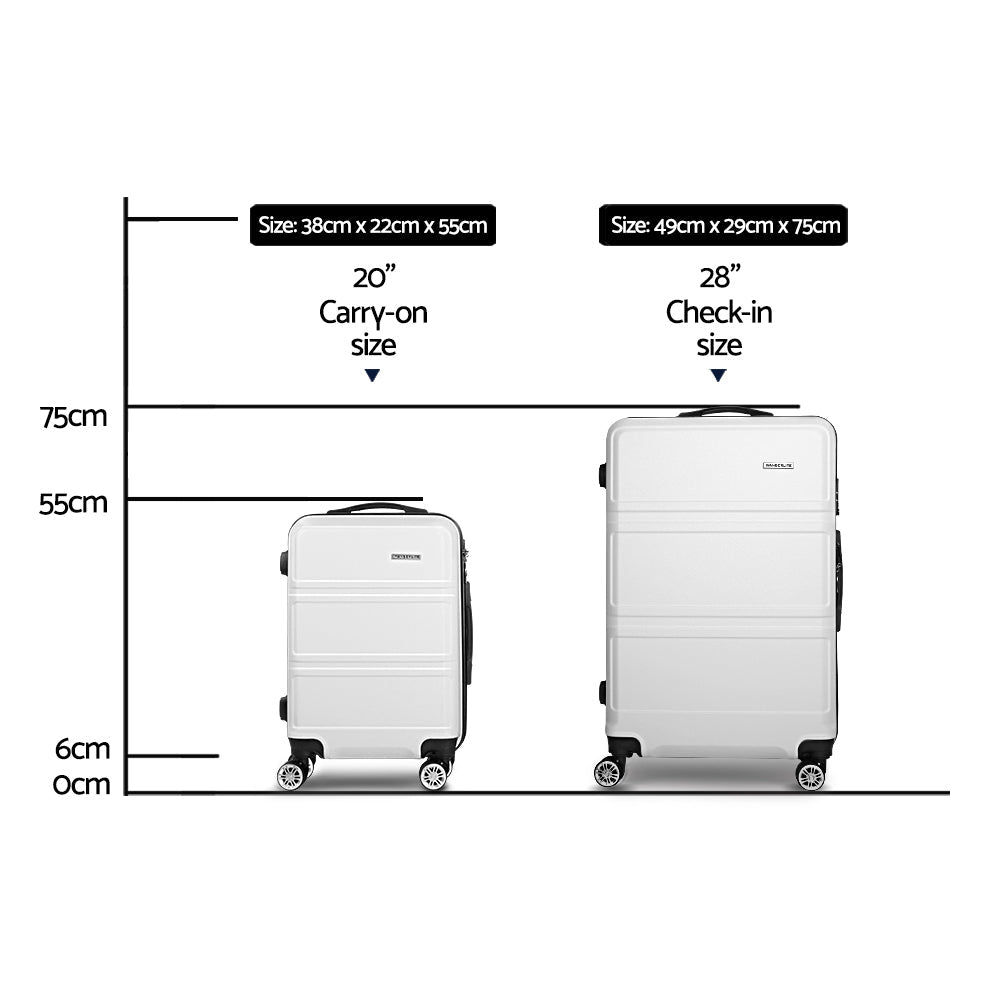 Wanderlite 2pc Luggage Trolley Set Suitcase Travel TSA Hard Case White Wanderlite