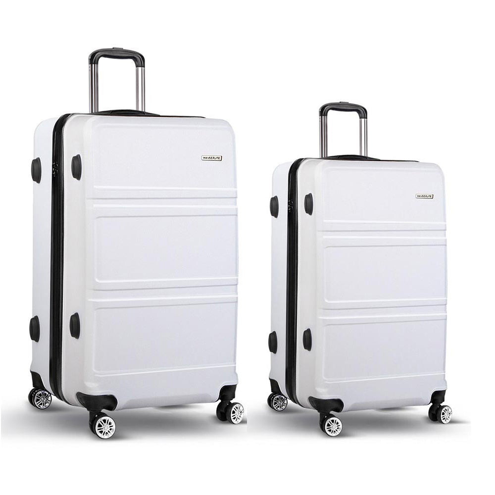 Wanderlite 2pc Luggage Trolley Set Suitcase Travel TSA Hard Case White Wanderlite