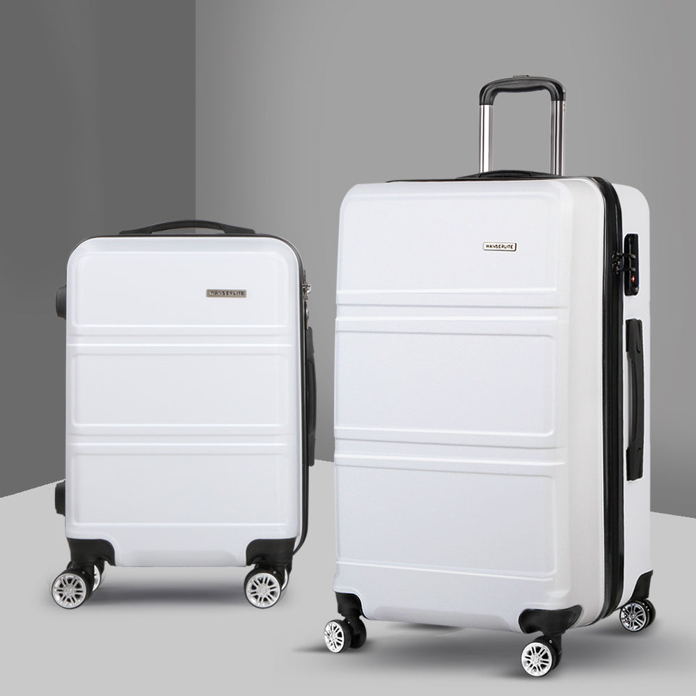 Wanderlite 2pc Luggage Trolley Set Suitcase Travel TSA Hard Case White Wanderlite