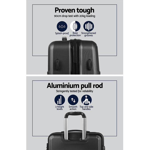 Wanderlite 3pc Luggage Trolley Set Suitcase Travel TSA Hard Case Black Wanderlite