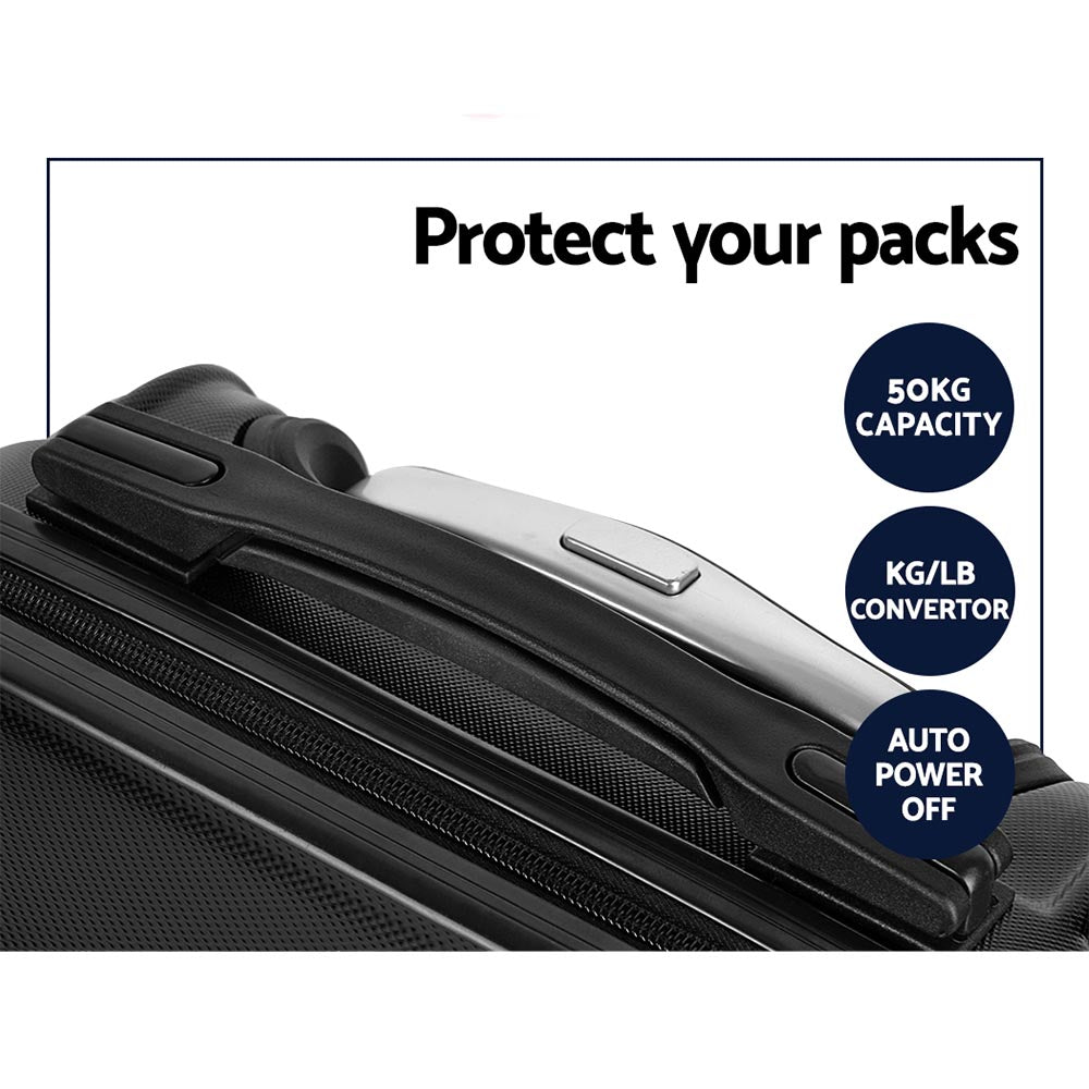 Wanderlite 3pc Luggage Trolley Set Suitcase Travel TSA Hard Case Black Wanderlite