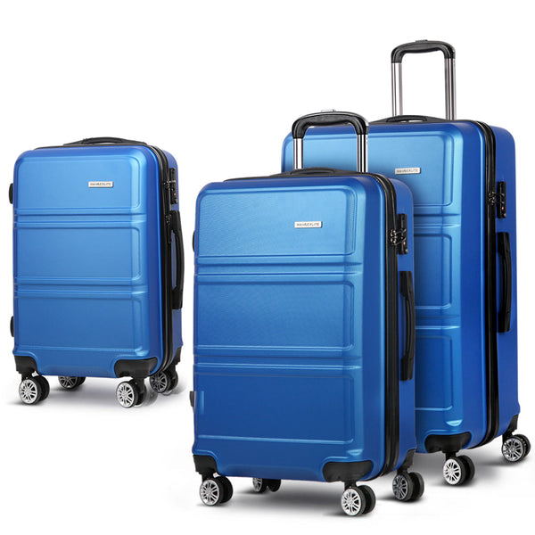 Wanderlite 3pc Luggage Trolley Set Suitcase Travel TSA Hard Case Blue Wanderlite