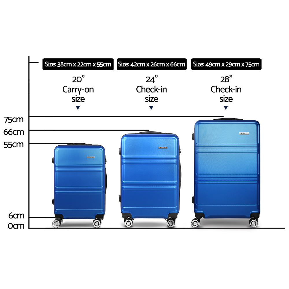 Wanderlite 3pc Luggage Trolley Set Suitcase Travel TSA Hard Case Blue Wanderlite
