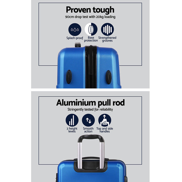 Wanderlite 3pc Luggage Trolley Set Suitcase Travel TSA Hard Case Blue Wanderlite