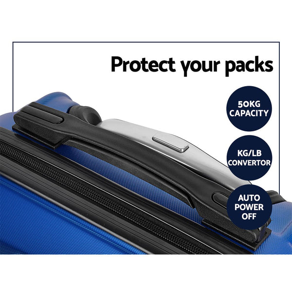 Wanderlite 3pc Luggage Trolley Set Suitcase Travel TSA Hard Case Blue Wanderlite