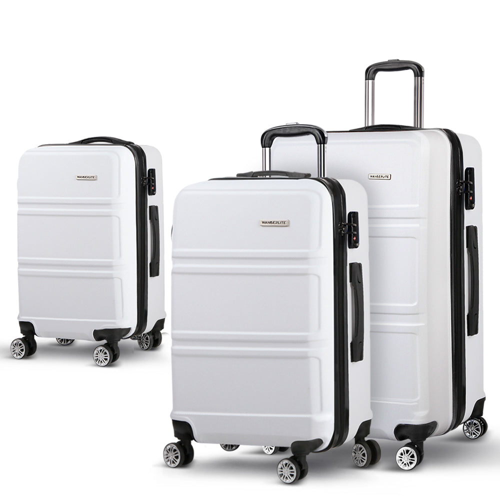 Wanderlite 3pc Luggage Trolley Set Suitcase Travel TSA Hard Case White Wanderlite