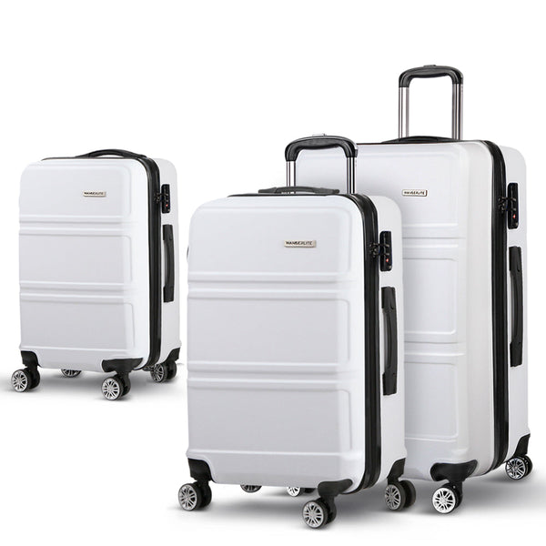 Wanderlite 3pc Luggage Trolley Set Suitcase Travel TSA Hard Case White Wanderlite