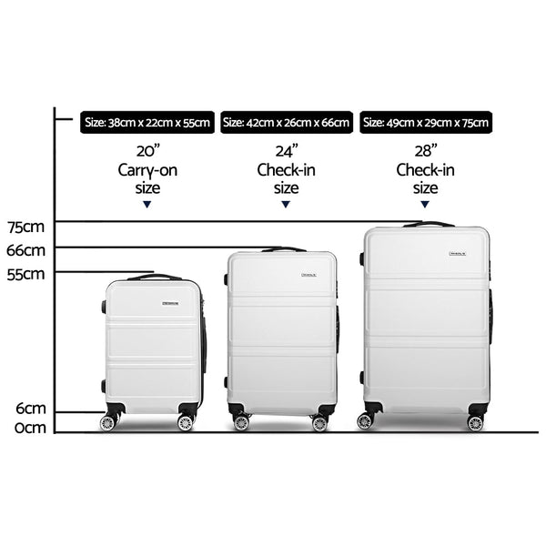 Wanderlite 3pc Luggage Trolley Set Suitcase Travel TSA Hard Case White Wanderlite