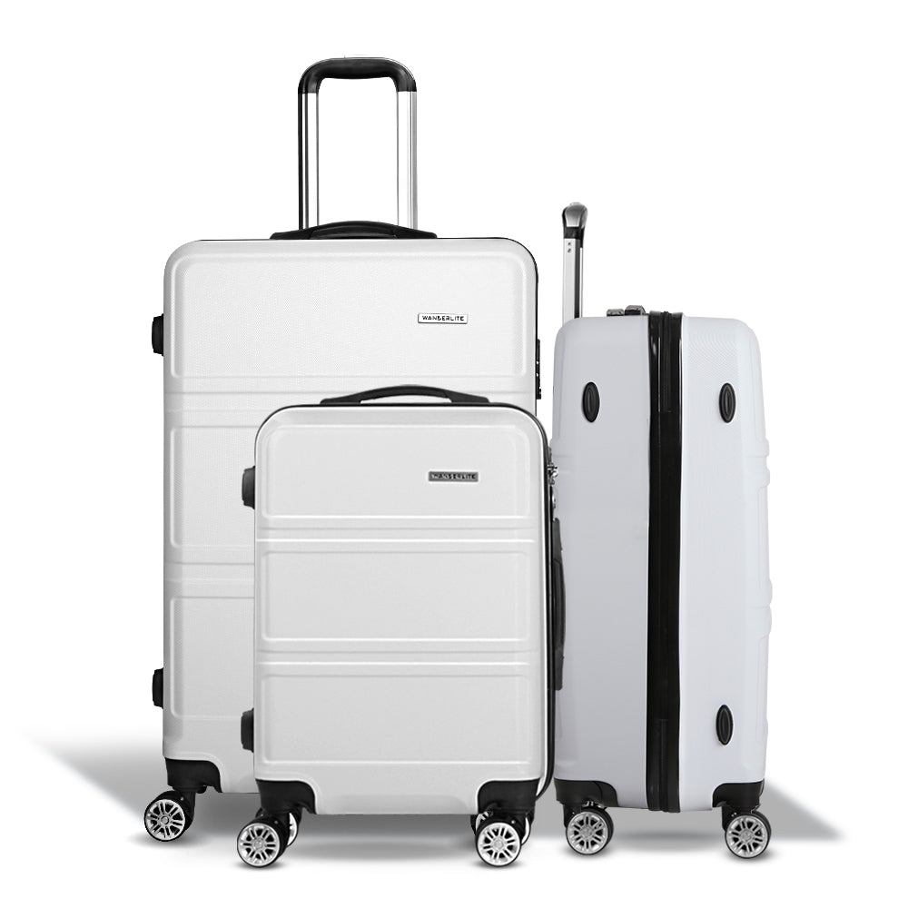 Wanderlite 3pc Luggage Trolley Set Suitcase Travel TSA Hard Case White Wanderlite